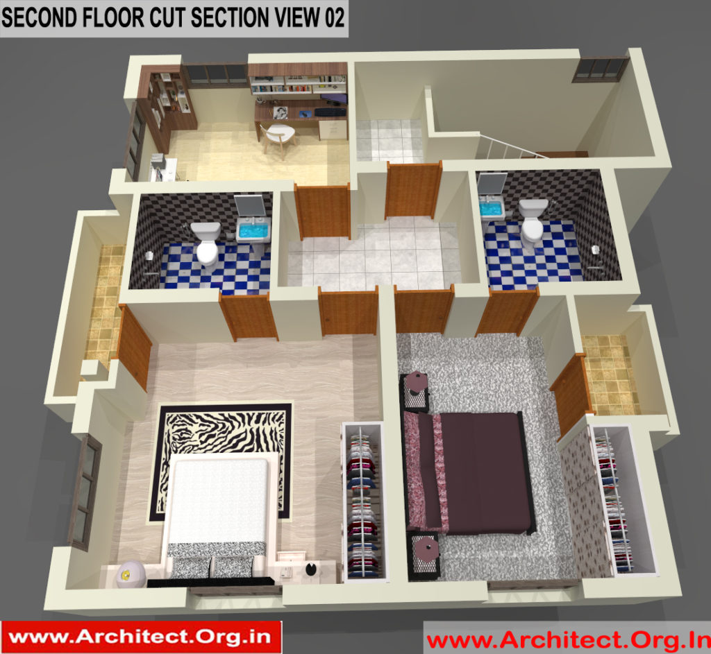 Bungalow Design -3D Cut Section - Tambaram Chennai Tamilnadu -  Mr.Vinoth S. Nagarajan